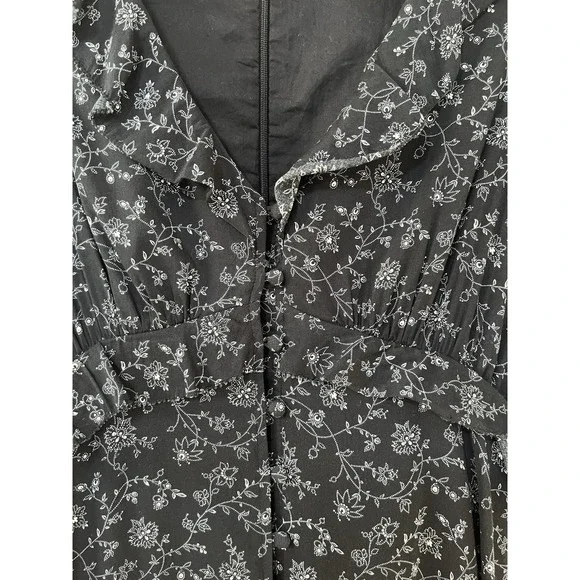 Madewell Ruffled Tiered Midi Dress Size 0 Black Dotted Vines Dark Cottagecore - Picture 3 of 6